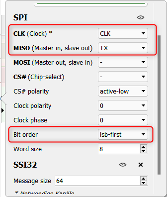 PulseView: SSI32 Decoder settings